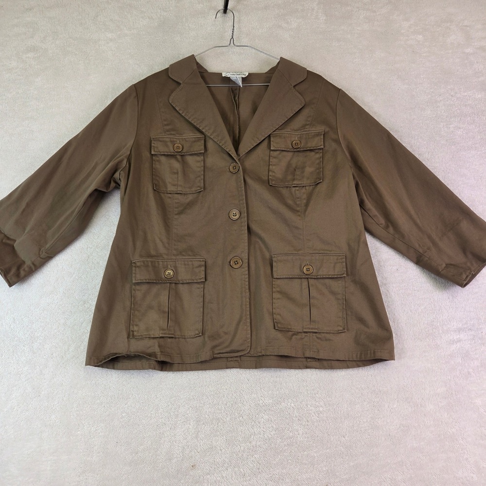 Linea by Louis Dell'Olio Brown Utility Safari Jacket Womens 1X Cotton Blend 3174